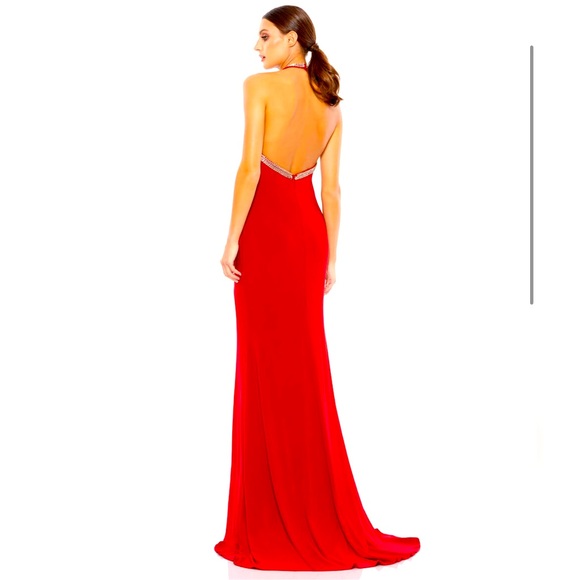 Mac Duggal red embellished high neck gown - Picture 3 of 8